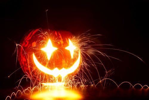 Lit up jack-o-lantern 